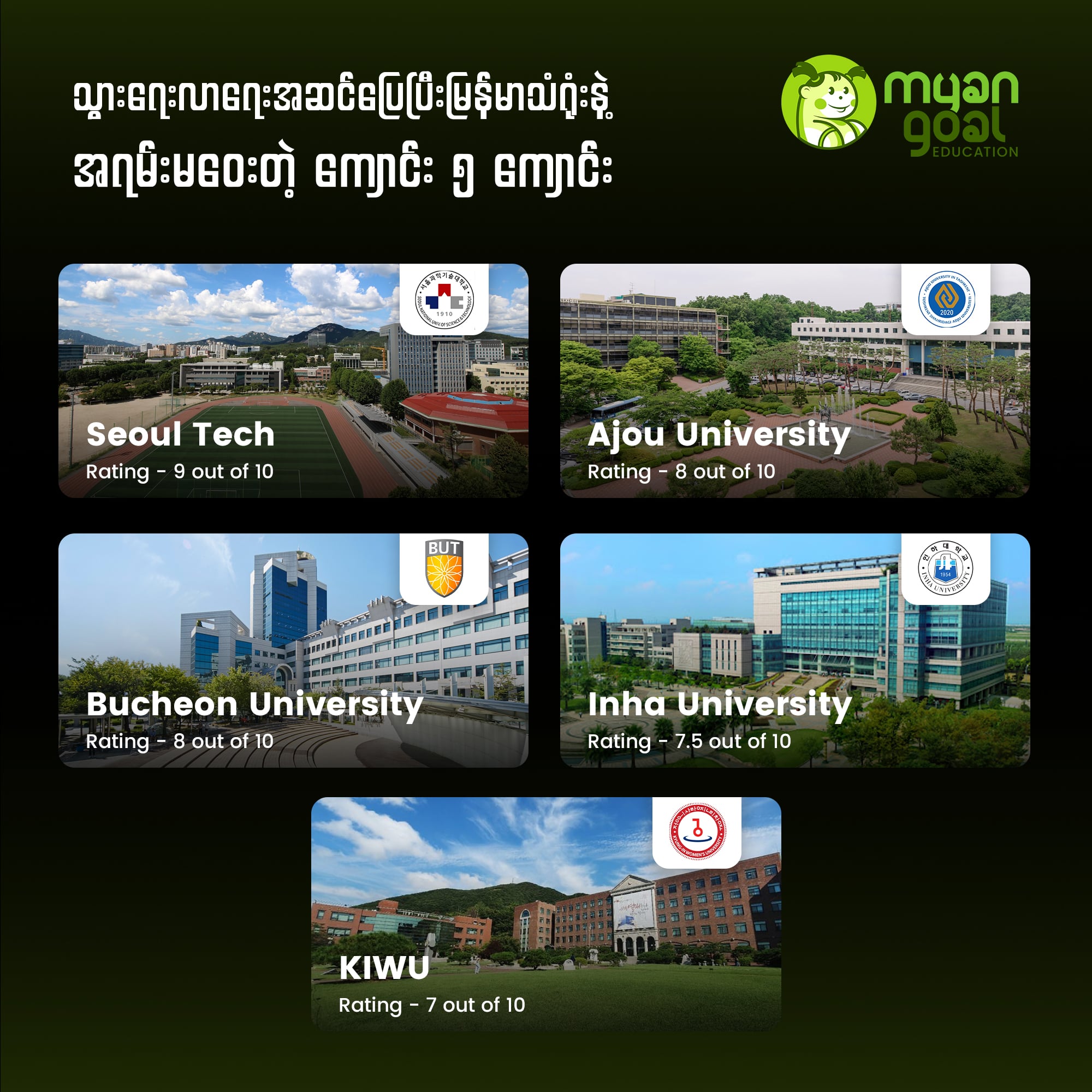 သွားရေးလာရေး အဆင်ပြေပြီး မြန်မာသံရုံးနဲ့ အရမ်းမဝေးတဲ့ ကျောင်း ၅ ကျောင်း